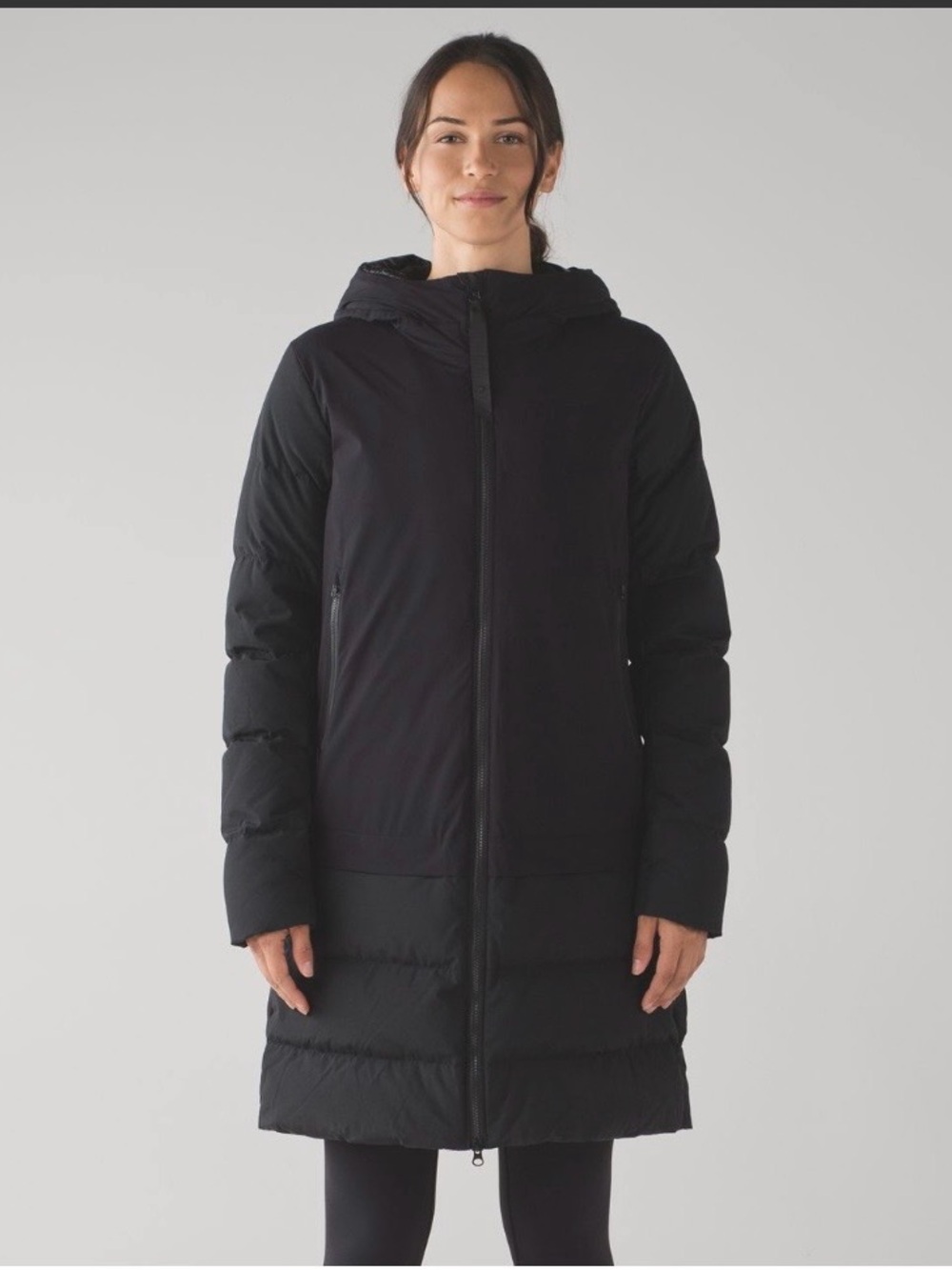lululemon athletica Black Long Hooded Puffer Coat